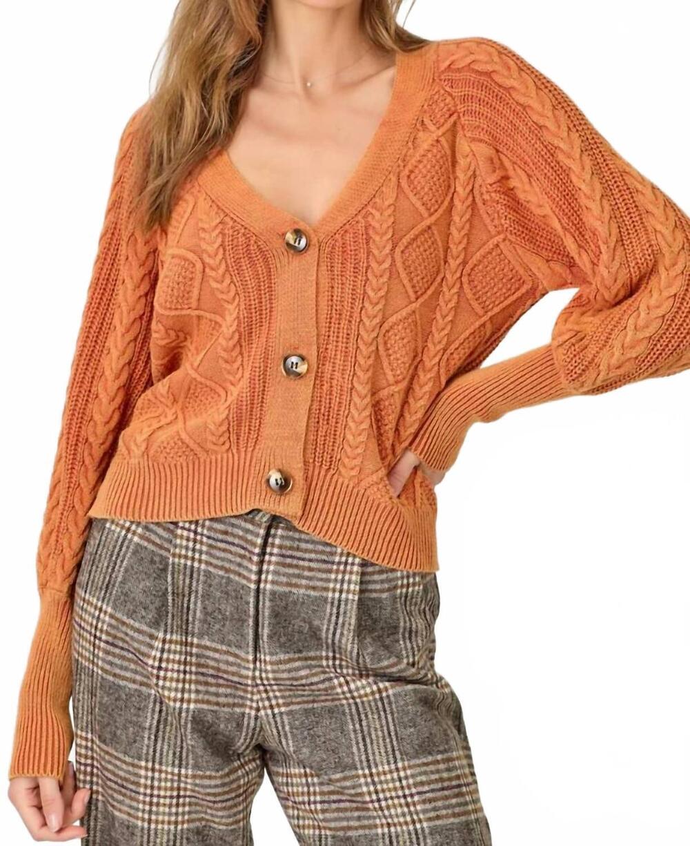 NEW MYSTREE mixed weave sweater cardigan in washed burnt orange